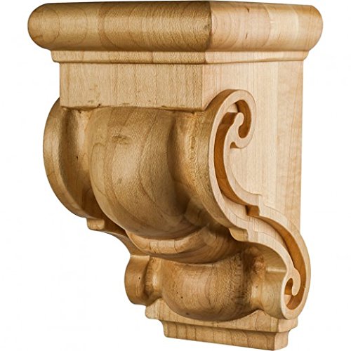 Hardware Resources CORF-5-RW 3-1/16" W x 3-1/16" D x 5" H Rubberwood Scrolled Corbel