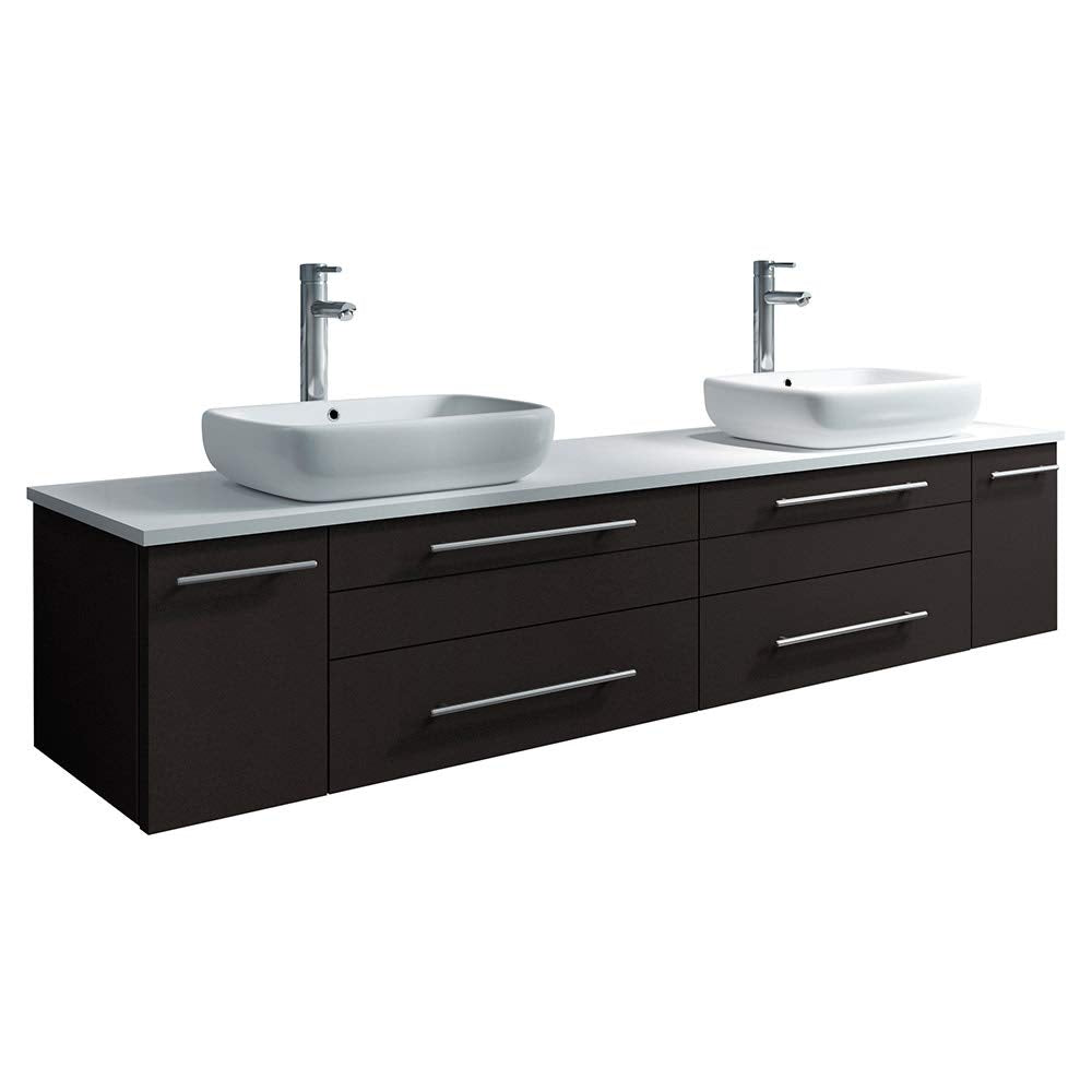 Fresca FCB6172ES-VSL-D-CWH-V Fresca Lucera 72" Espresso Wall Hung Modern Bathroom Cabinet w/ Top & Double Vessel Sinks