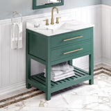 Jeffrey Alexander VKITWAV36GNCQR 36" Forest Green Wavecrest Vanity, Calacatta Vienna Quartz Vanity Top, undermount rectangle bowl