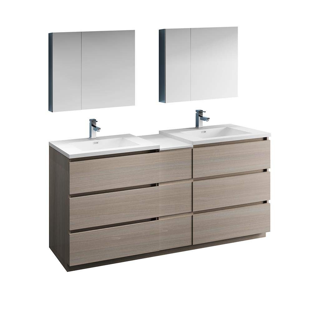 Fresca FVN93-301230MGO-D Fresca Lazzaro 72" Gray Wood Free Standing Double Sink Modern Bathroom Vanity w/ Medicine Cabinet