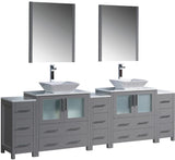 Fresca FVN62-96GR-VSL Fresca Torino 96" Gray Modern Double Sink Bathroom Vanity w/ 3 Side Cabinets & Vessel Sinks