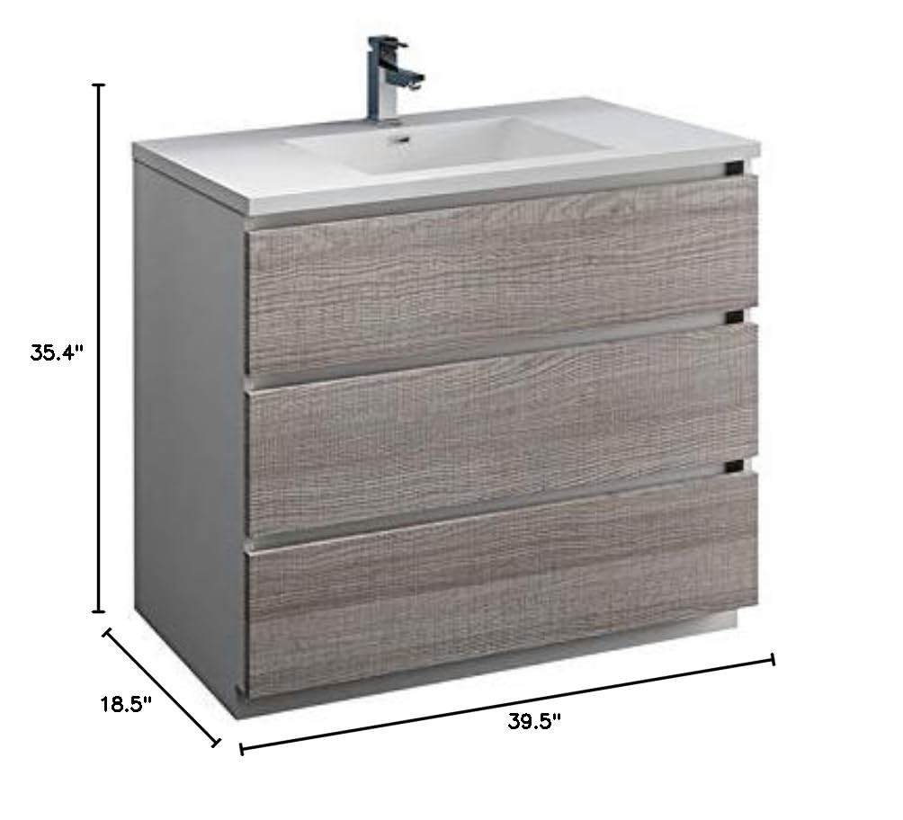 Fresca FCB9342HA-I Fresca Lazzaro 42" Glossy Ash Gray Free Standing Modern Bathroom Cabinet w/ Integrated Sink