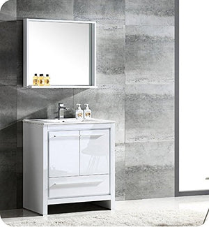Fresca FVN8130WH Fresca Allier 30" White Modern Bathroom Vanity w/ Mirror