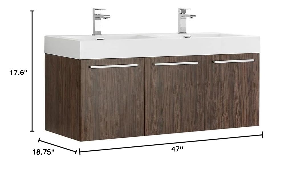 Fresca FCB8092GW-D Fresca Vista 48" Walnut Wall Hung Double Sink Modern Bathroom Cabinet