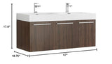 Fresca FCB8092GW-D Fresca Vista 48" Walnut Wall Hung Double Sink Modern Bathroom Cabinet