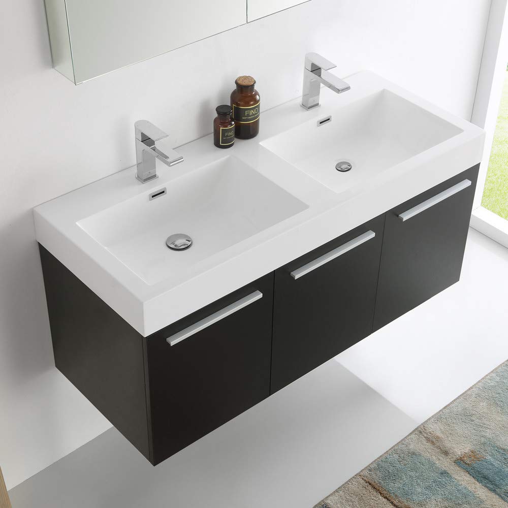 Fresca FVN8092GO-D Fresca Vista 48" Gray Oak Wall Hung Double Sink Modern Bathroom Vanity w/ Medicine Cabinet