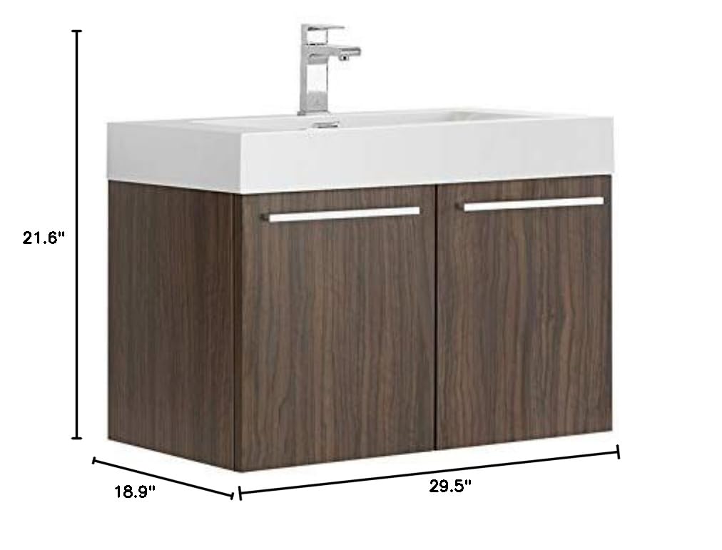 Fresca FCB8089GW-I Fresca Vista 30" Walnut Wall Hung Modern Bathroom Cabinet w/ Integrated Sink