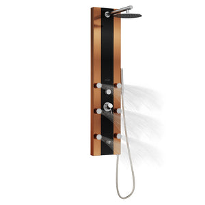PULSE ShowerSpas 1049B-BN Rio ShowerSpa Panel with 10" Rain Showerhead, 6 Body Spray Jets, Hand Shower and Tub Spout, Black Tempered Glass with Bronze Stainless Steel Body and Brushed Nickel Fixtures
