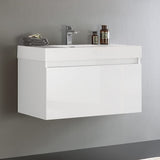 Fresca FCB8008TK-I Fresca Mezzo 36" Teak Wall Hung Modern Bathroom Cabinet w/ Integrated Sink