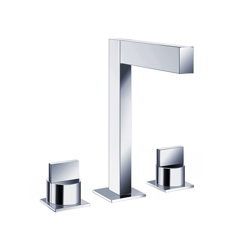 Blu Bathworks TSU141 Opus 2 Three Hole Deck-Mounted Basin Mixer, Polished Chrome Finish Widespread Bathroom Faucet