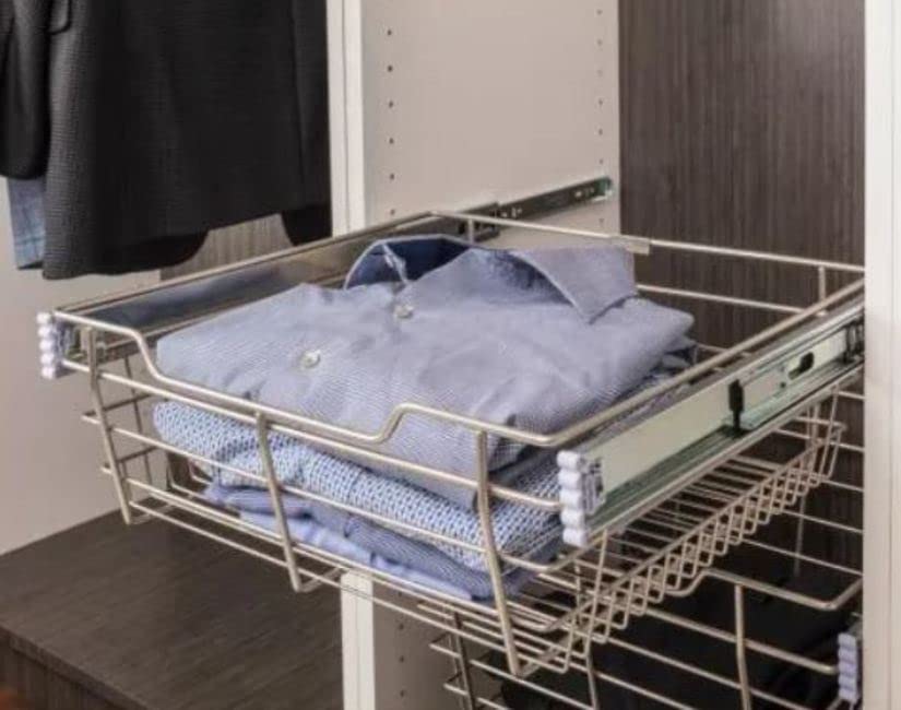Hardware Resources POB1-16296SN Satin Nickel Closet Pullout Basket with Slides 16"D x 29"W x 6"H