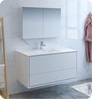 Fresca FVN9248WH Fresca Catania 48" Glossy White Wall Hung Modern Bathroom Vanity w/ Medicine Cabinet