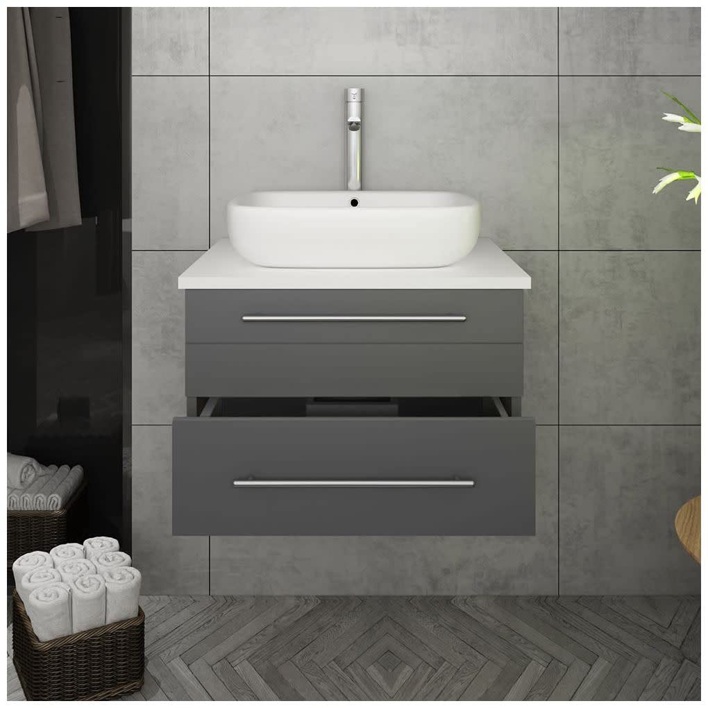 Fresca FCB6130GR-VSL-CWH-V Fresca Lucera 30" Gray Wall Hung Modern Bathroom Cabinet w/ Top & Vessel Sink