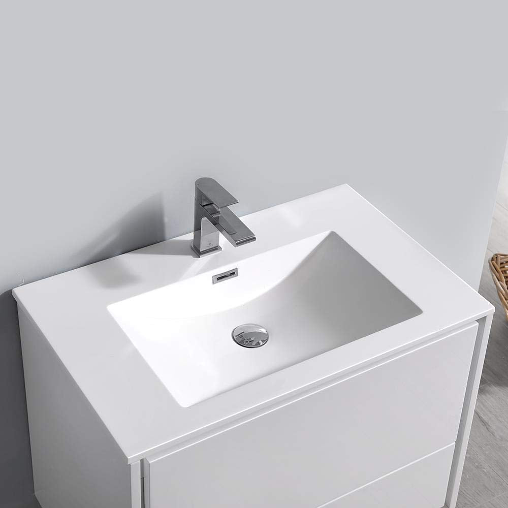 Fresca FVN9230WH Fresca Catania 30" Glossy White Wall Hung Modern Bathroom Vanity w/ Medicine Cabinet