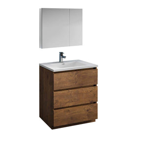 Fresca FVN9330RW Fresca Lazzaro 30" Rosewood Free Standing Modern Bathroom Vanity w/ Medicine Cabinet