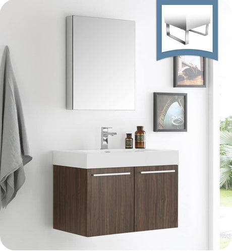 Fresca FVN8089GW Fresca Vista 30" Walnut Wall Hung Modern Bathroom Vanity w/ Medicine Cabinet