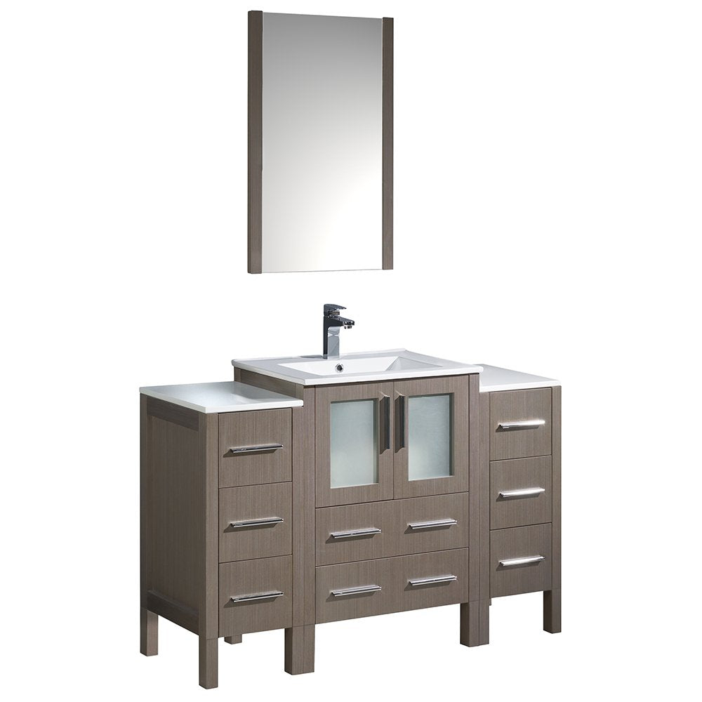 Fresca FVN62-122412GO-UNS Fresca Torino 48" Gray Oak Modern Bathroom Vanity w/ 2 Side Cabinets & Integrated Sink