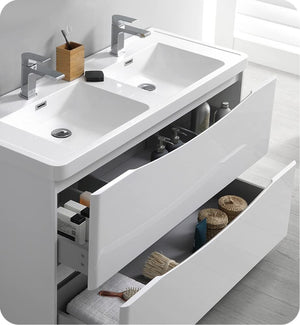 Fresca FVN9148WH-D Fresca Tuscany 48" Glossy White Free Standing Double Sink Modern Bathroom Vanity w/ Medicine Cabinet