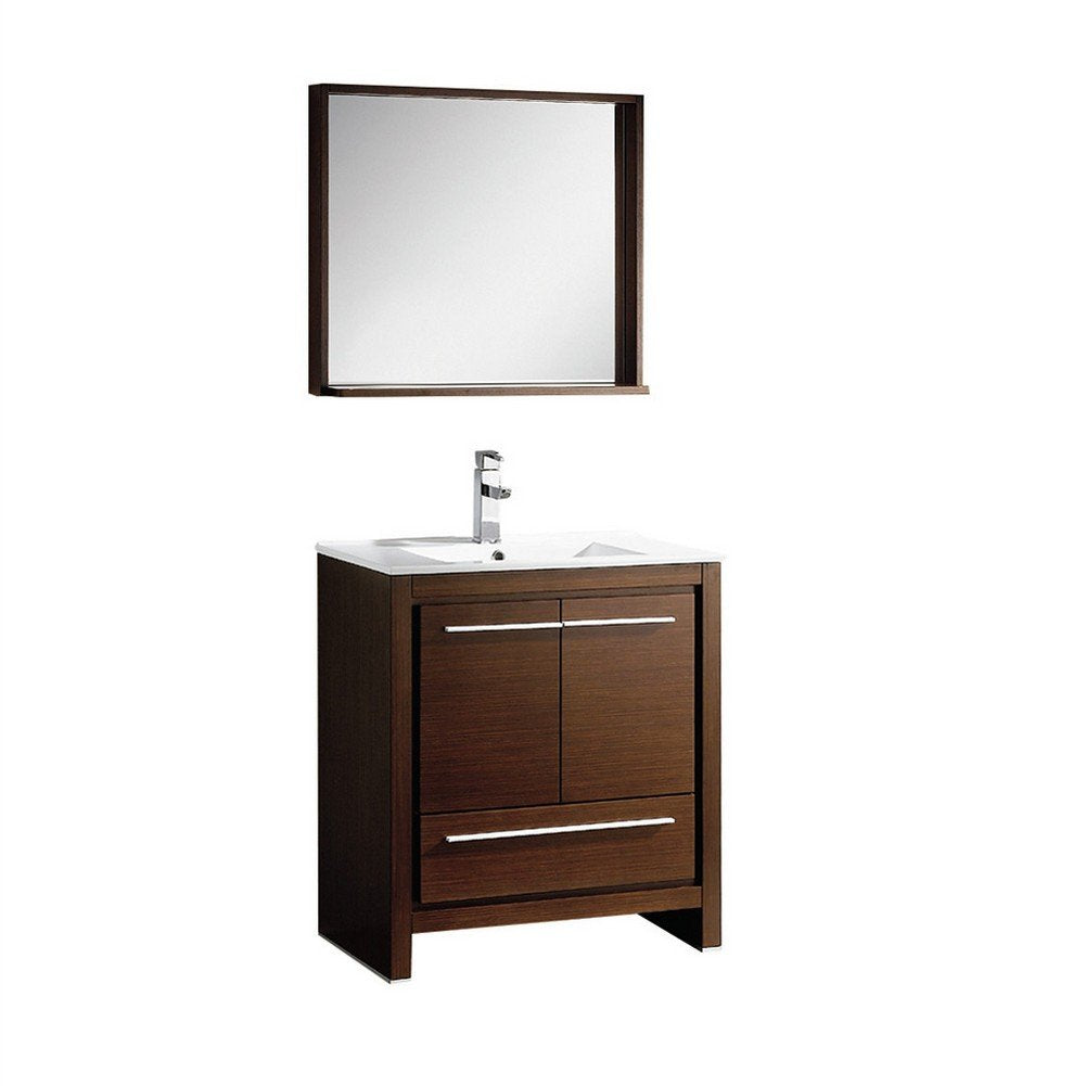 Fresca FVN8130WG Fresca Allier 30" Wenge Brown Modern Bathroom Vanity w/ Mirror