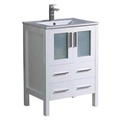 Fresca FCB6224WH-I Fresca Torino 24" White Modern Bathroom Cabinet w/ Top & Integrated Sink