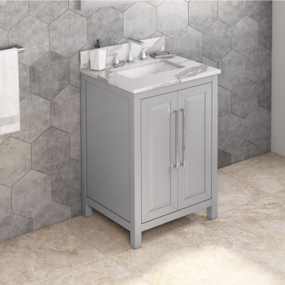 Jeffrey Alexander VKITCAD24GRCQR 24" Grey Cade Vanity, Calacatta Vienna Quartz Vanity Top, undermount rectangle bowl