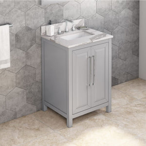 Jeffrey Alexander VKITCAD24GRCQR 24" Grey Cade Vanity, Calacatta Vienna Quartz Vanity Top, undermount rectangle bowl
