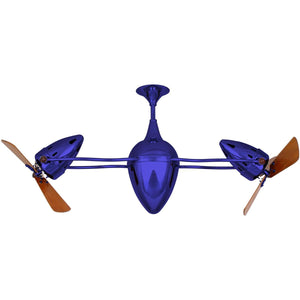 Matthews Fan AR-BLUE-WD Ar Ruthiane 360° dual headed rotational ceiling fan in Safira (Blue) finish with solid sustainable mahogany wood blades.