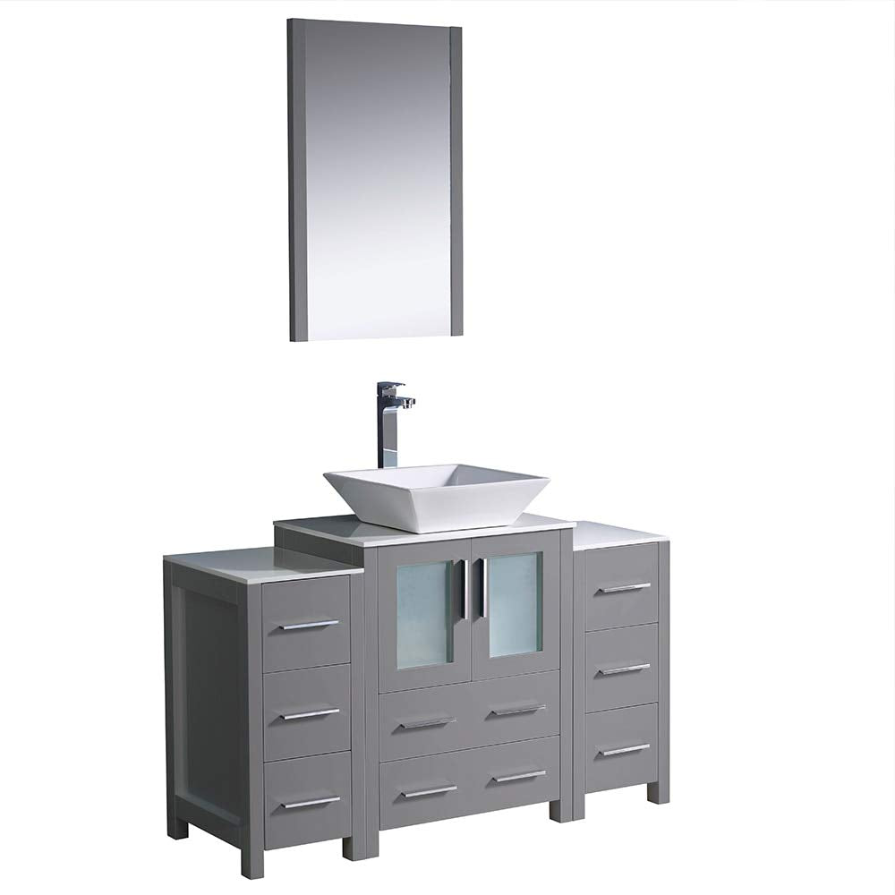 Fresca FVN62-122412GR-VSL Fresca Torino 48" Gray Modern Bathroom Vanity w/ 2 Side Cabinets & Vessel Sink