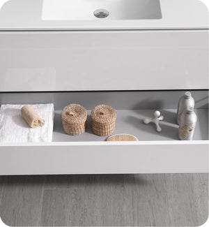 Fresca FVN9248WH Fresca Catania 48" Glossy White Wall Hung Modern Bathroom Vanity w/ Medicine Cabinet