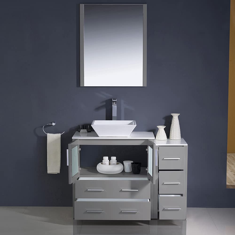 Fresca FVN62-3012ES-VSL Fresca Torino 42" Espresso Modern Bathroom Vanity w/ Side Cabinet & Vessel Sink