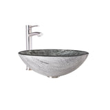 VIGO VGT1057 16.5" L -16.5" W -12.5" H Titanium Handmade Glass Round Vessel Bathroom Sink Set in Slate Grey Finish with Brushed Nickel Single-Handle Single Hole Faucet and Pop Up Drain