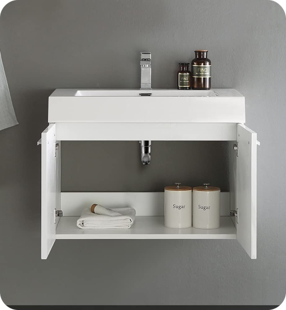 Fresca FCB8089WH Fresca Vista 30" White Wall Hung Modern Bathroom Cabinet