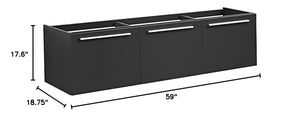 Fresca FCB8093BW Fresca Vista 60" Black Wall Hung Single Sink Modern Bathroom Cabinet