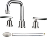 New England Home Goods 2 Handles 8 inch Widespread High Arc Bathroom Faucet Brushed Nickel Lavatory Faucet 3 Hole 360°Swivel Spout Modern Sink Basin Faucets