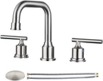 New England Home Goods 2 Handles 8 inch Widespread High Arc Bathroom Faucet Brushed Nickel Lavatory Faucet 3 Hole 360°Swivel Spout Modern Sink Basin Faucets