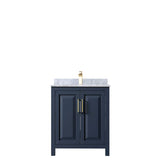 Daria 30 Inch Single Bathroom Vanity in Dark Blue White Carrara Marble Countertop Undermount Square Sink No Mirror