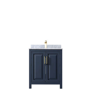 Daria 30 Inch Single Bathroom Vanity in Dark Blue White Carrara Marble Countertop Undermount Square Sink No Mirror