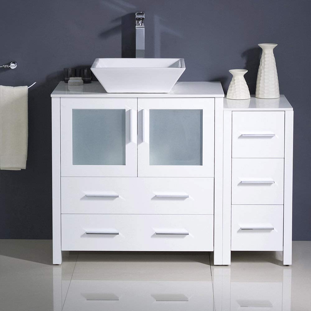 Fresca FCB62-3012WH-CWH-V Fresca Torino 42" White Modern Bathroom Cabinets w/ Top & Vessel Sink