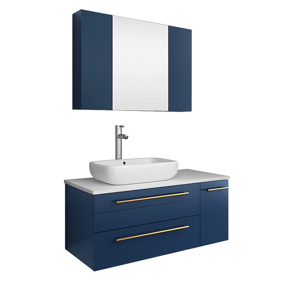 Fresca FVN6136RBL-VSL-L Fresca Lucera 36" Royal Blue Wall Hung Vessel Sink Modern Bathroom Vanity w/ Medicine Cabinet - Left Version