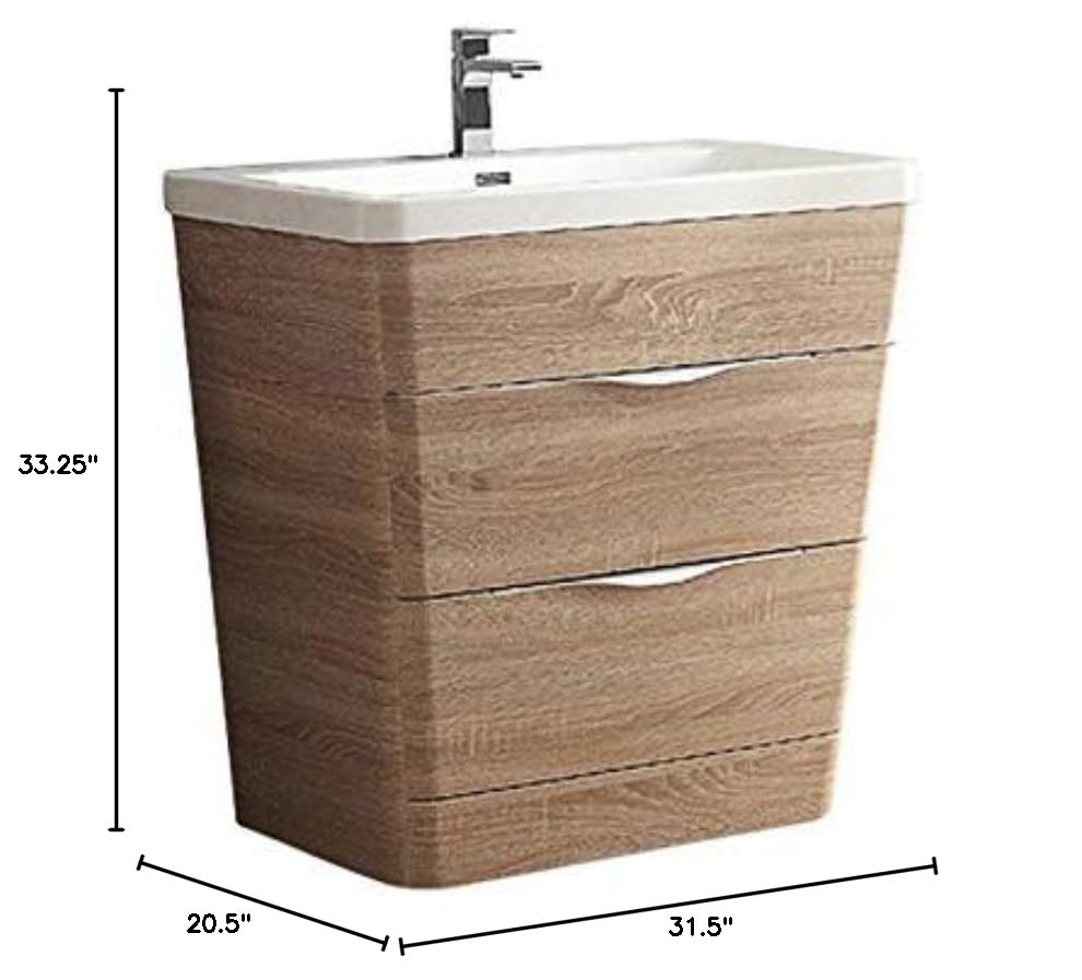 Fresca FCB8532WK-I Fresca Milano 32" White Oak Modern Bathroom Cabinet w/ Integrated Sink