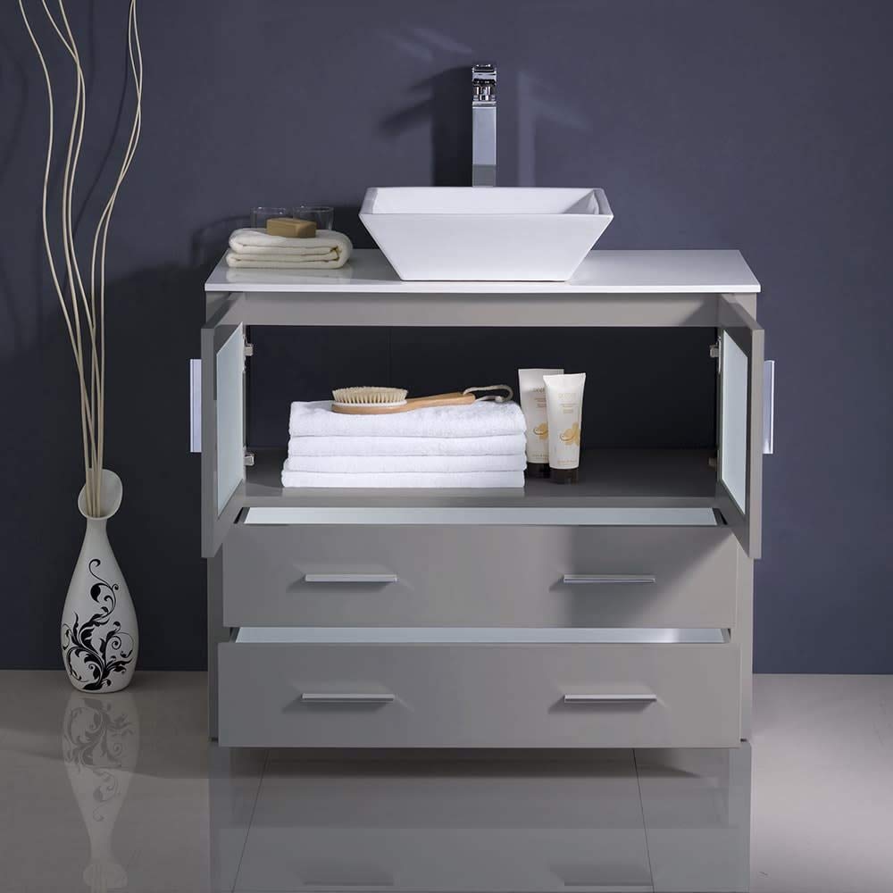 Fresca FCB6236ES-CWH-V Fresca Torino 36" Espresso Modern Bathroom Cabinet w/ Vessel Sink
