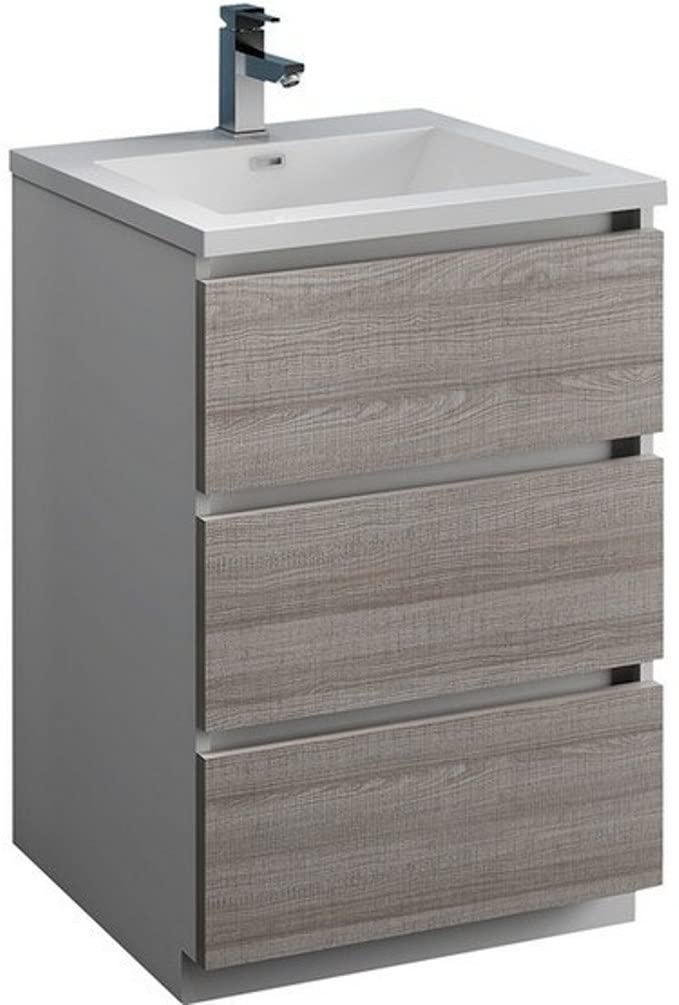 Fresca FCB9324HA-I Fresca Lazzaro 24" Glossy Ash Gray Free Standing Modern Bathroom Cabinet w/ Integrated Sink