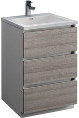 Fresca FCB9324HA-I Fresca Lazzaro 24" Glossy Ash Gray Free Standing Modern Bathroom Cabinet w/ Integrated Sink