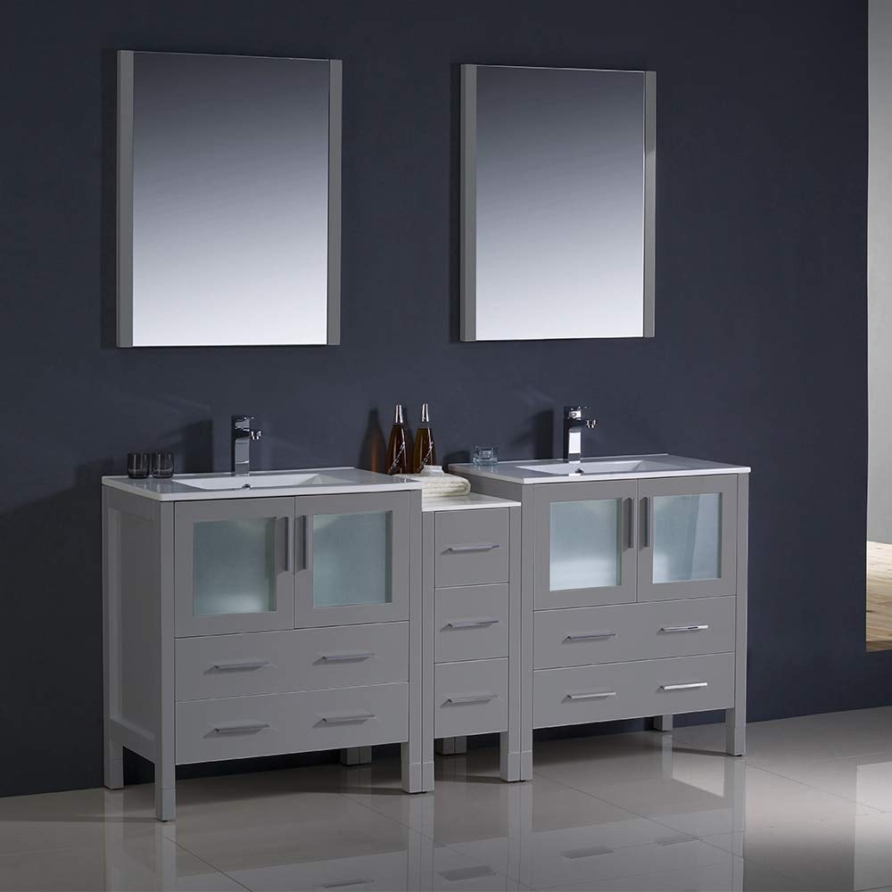 Fresca FVN62-301230GR-UNS Fresca Torino 72" Gray Modern Double Sink Bathroom Vanity w/ Side Cabinet & Integrated Sinks