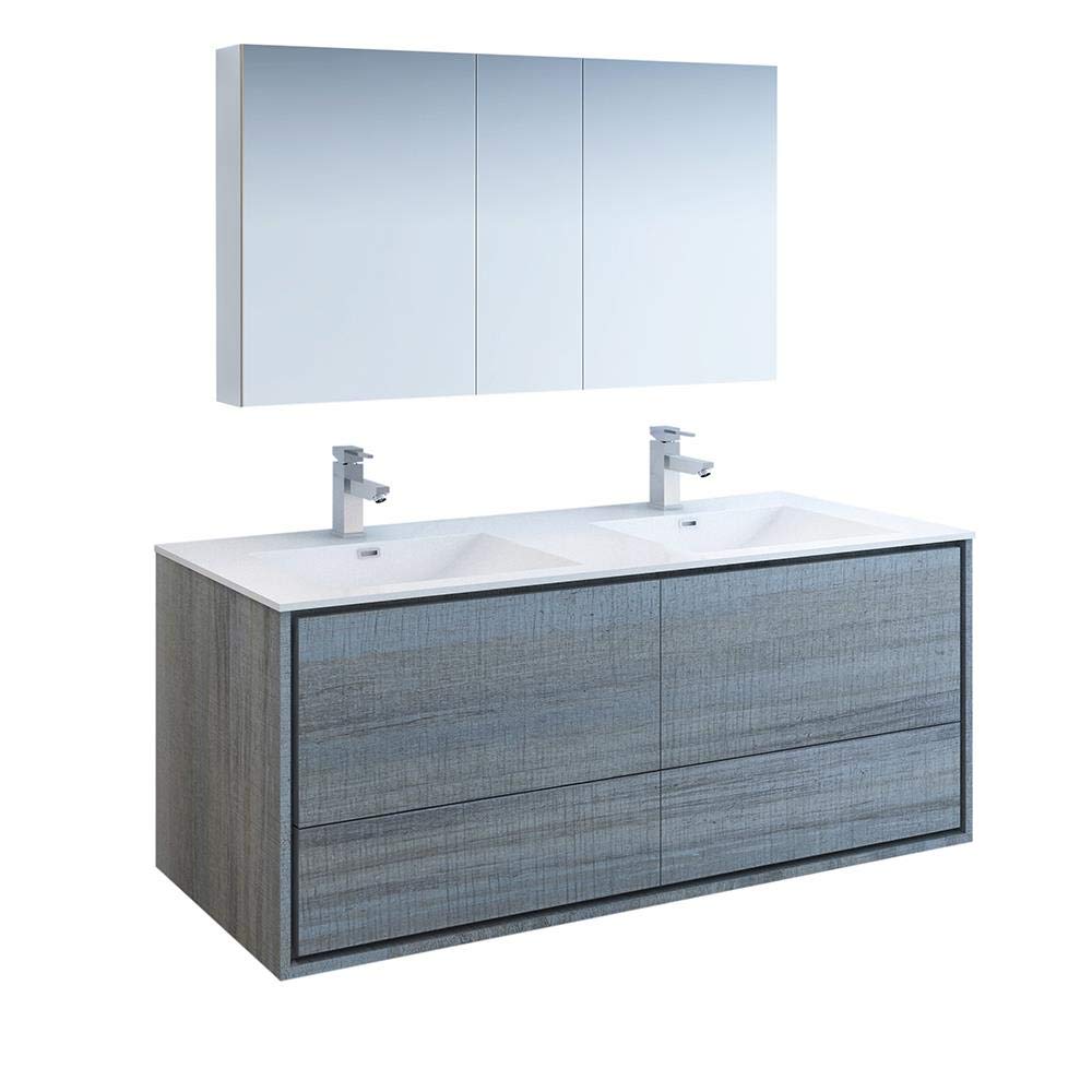 Fresca FVN9260OG-D Fresca Catania 60" Ocean Gray Wall Hung Double Sink Modern Bathroom Vanity w/ Medicine Cabinet