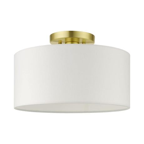 Livex Lighting 41097-12 Meridian Collection 1-Light Semi Flush Mount Ceiling Light with Off-White Hardback Fabric Shade, Satin Brass