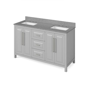 Jeffrey Alexander VKITCAD60GRSGR 60" Grey Cade Vanity, double bowl, Steel Grey Cultured Marble Vanity Top, undermount rectangle bowl