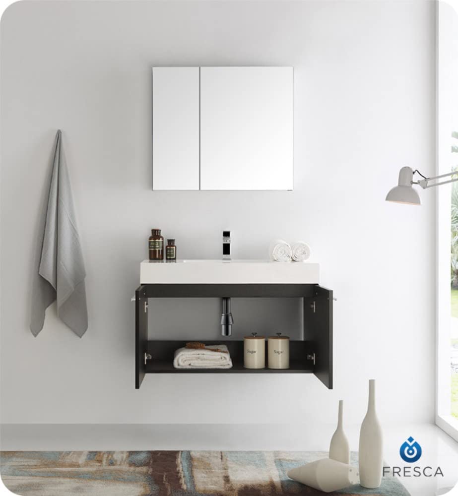 Fresca FVN8090BW Fresca Vista 36" Black Modern Bathroom Vanity w/ Medicine Cabinet