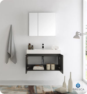 Fresca FVN8090BW Fresca Vista 36" Black Modern Bathroom Vanity w/ Medicine Cabinet