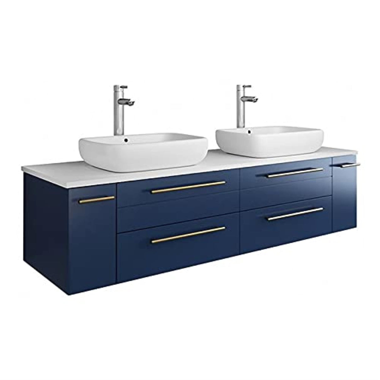 Fresca FCB6160RBL-VSL-D-CWH-V Fresca Lucera 60" Royal Blue Wall Hung Modern Bathroom Cabinet w/ Top & Double Vessel Sinks